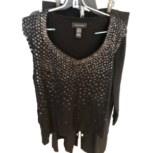 𝅺Pointelle large black scoop neck sweater with embellished gold sequin detail